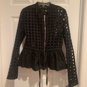CQ by CQ Black Eyelet Zip-Up Jacket with Tie Waist